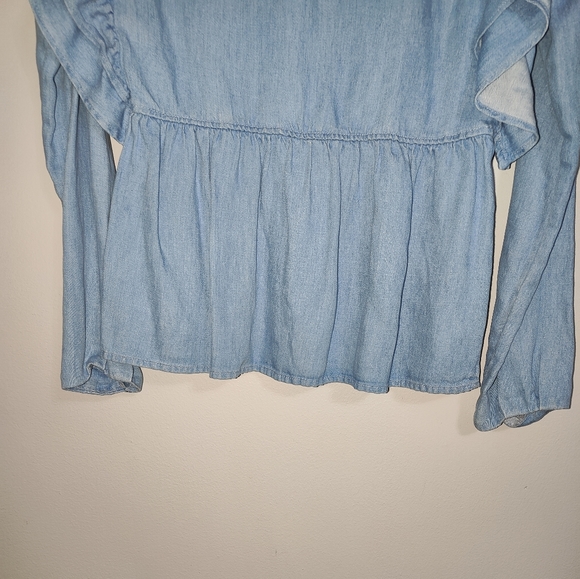 NWT Zara Women’s Denim Ruffles Blue Button Down Shirt - Picture 12 of 14